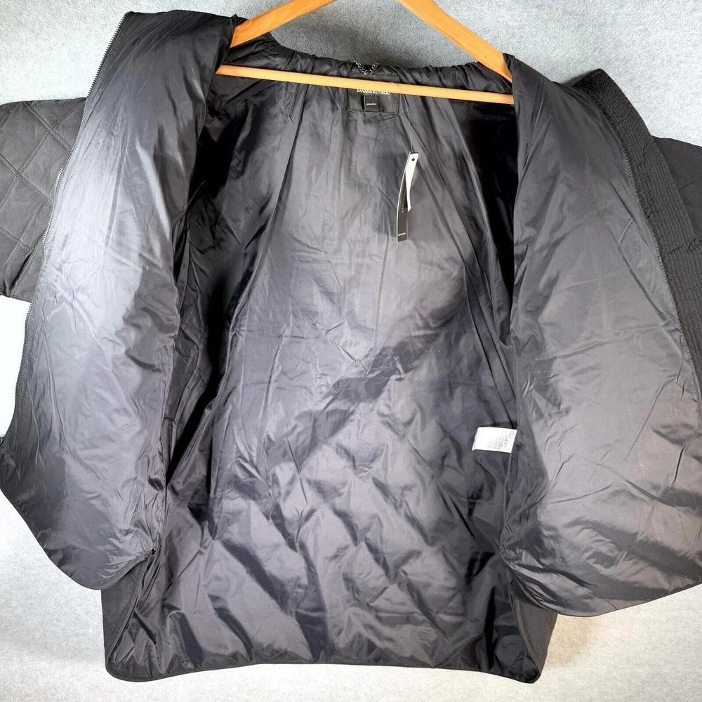 Banana Republic Quilted Jacket Mens Large Black Oversized Nylon Full Zip Pockets